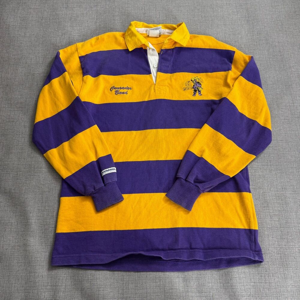 Vintage Barbarian Rugby Wear Shirt Men's XL Yellow Purple Crusader Band Jazz